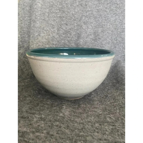 𝅺Great Bay Pottery N Hampton Glazed Clay Round Bowl Gray Green Blue 5"H x 8"D - Picture 12 of 12